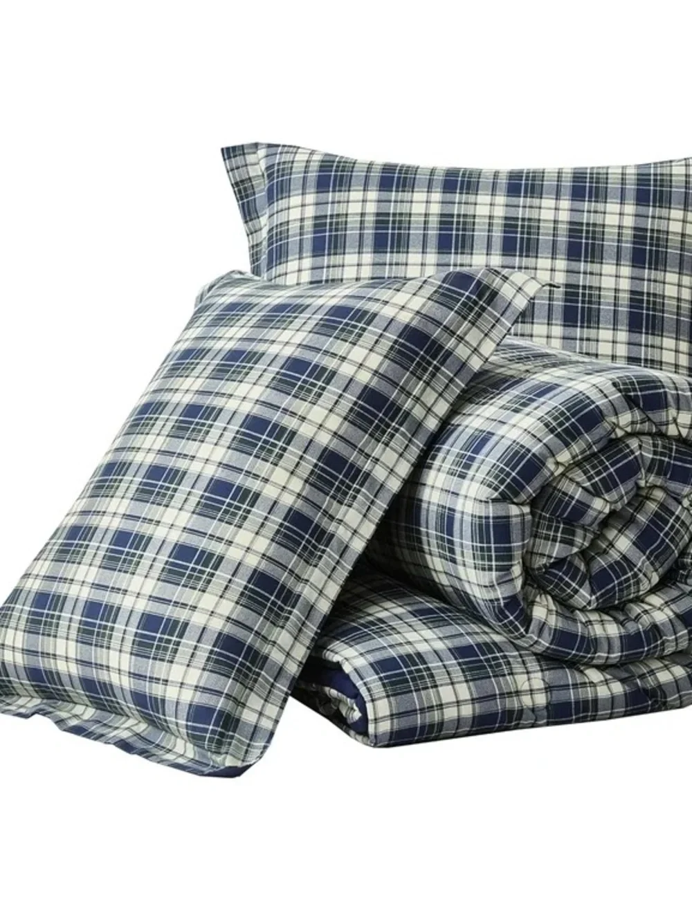 Reversible Navy Plaid Full 3 piece Comforter Set 100% cotton